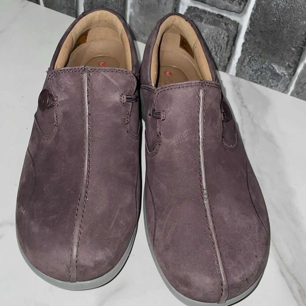 Clarks Unstructured Leather Slip On Shoes Un Loop 2 Walk Aubergine Size 7.5